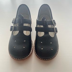 Black leather double t-strap Mary janes